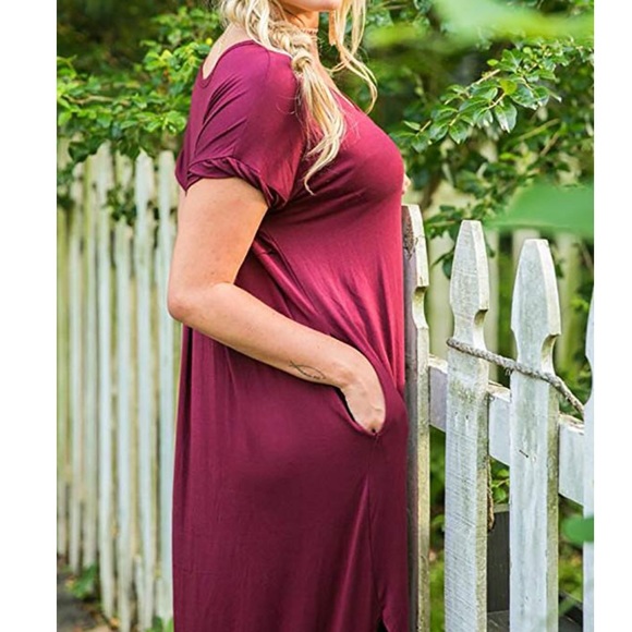 Burgundy Red Cami Boho Maxi Dress With Pockets - Picture 5 of 6